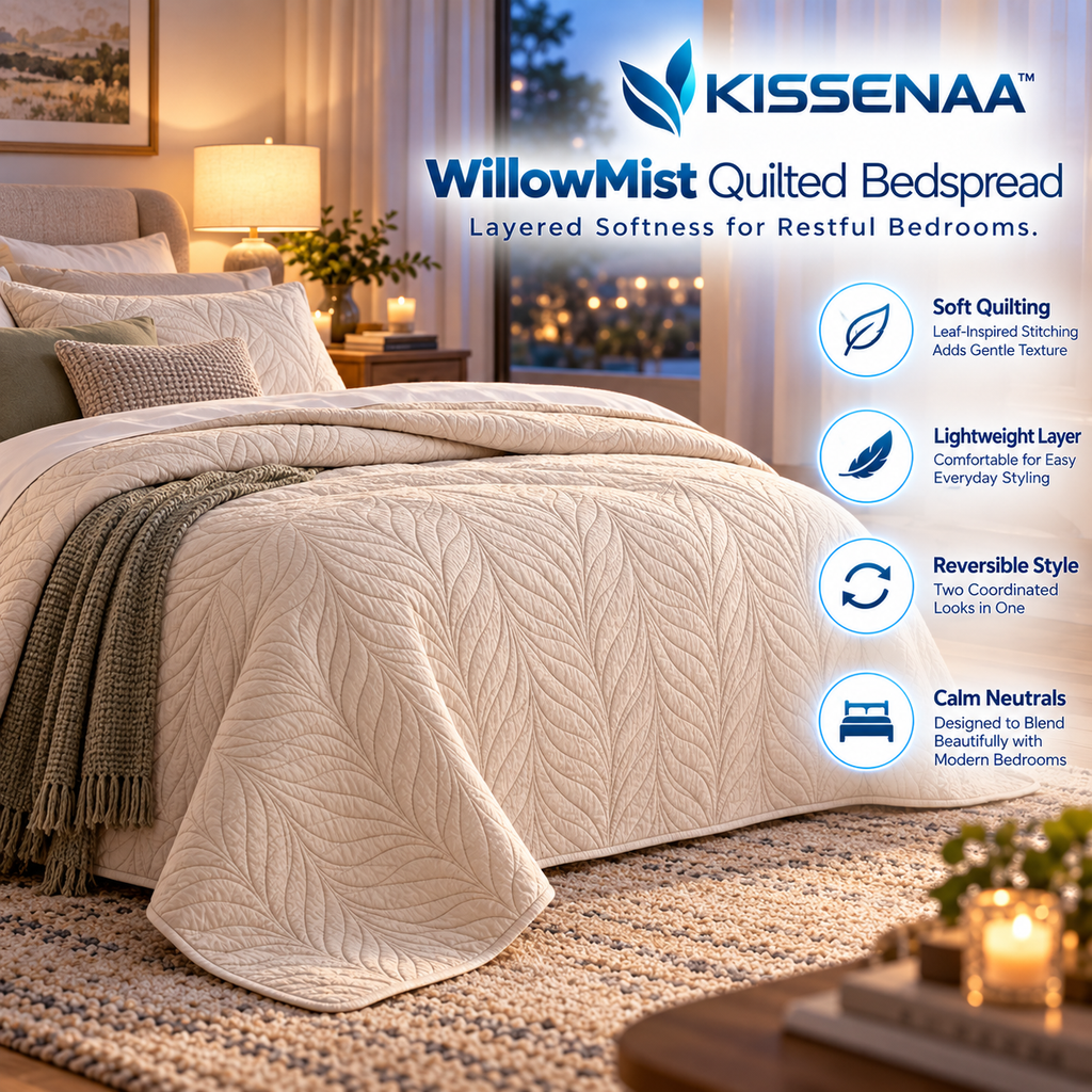 Kissenaa™ WillowMist Quilted Bedspread