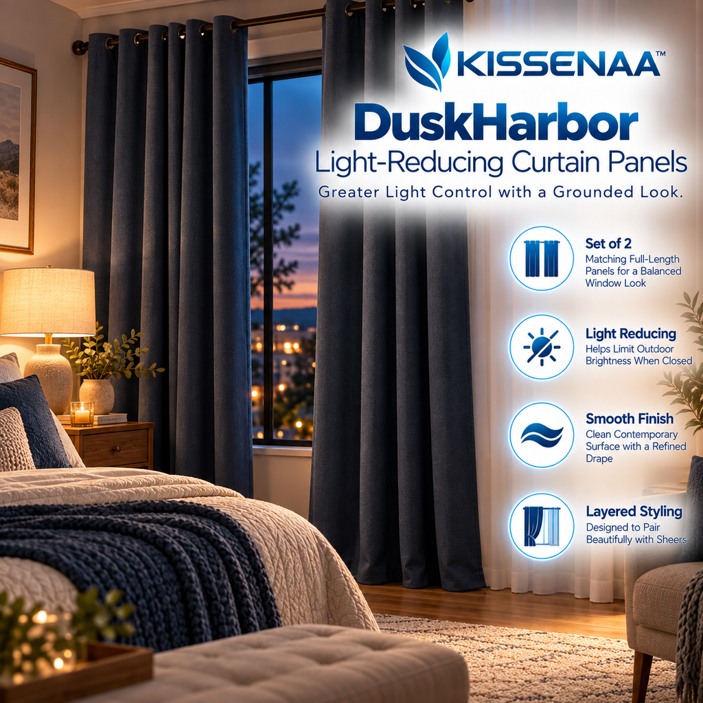 Kissenaa™ DuskHarbor Light-Reducing Curtain Panels — Pair