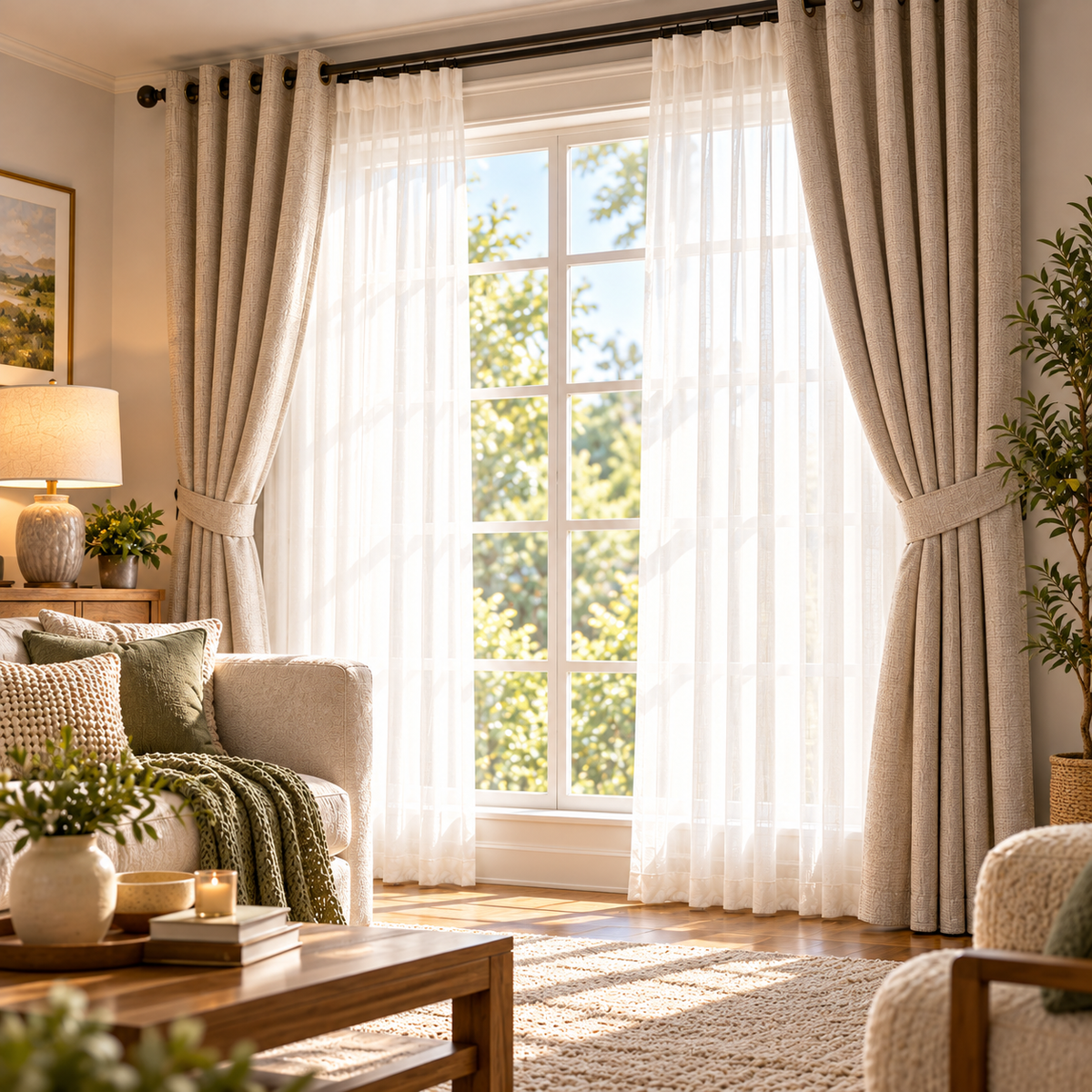 Kissenaa™ LayeredView Sheer & Curtain Panel Set
