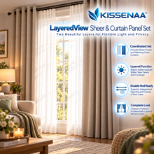 Kissenaa™ LayeredView Sheer & Curtain Panel Set