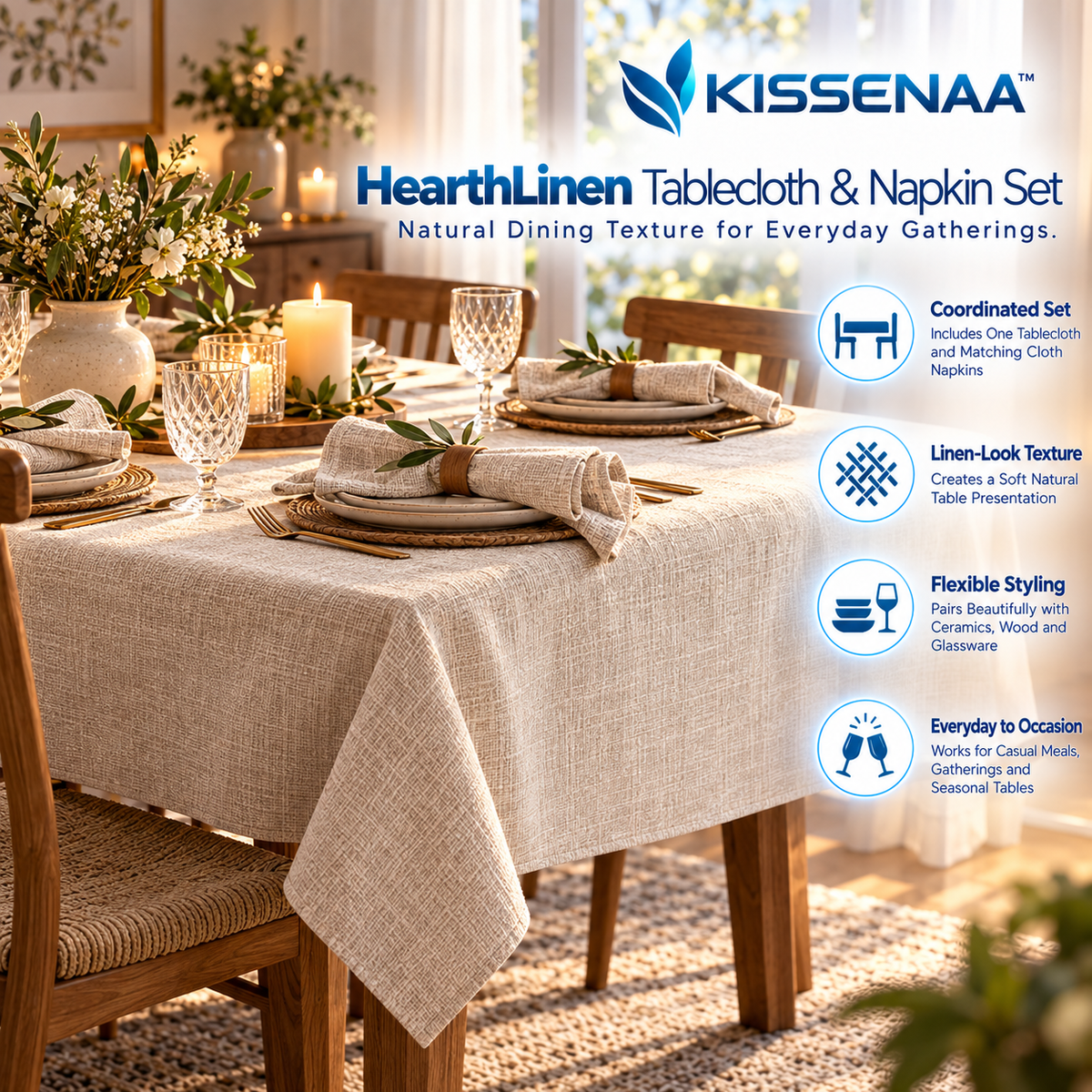 Kissenaa™ HearthLinen Tablecloth & Napkin Set