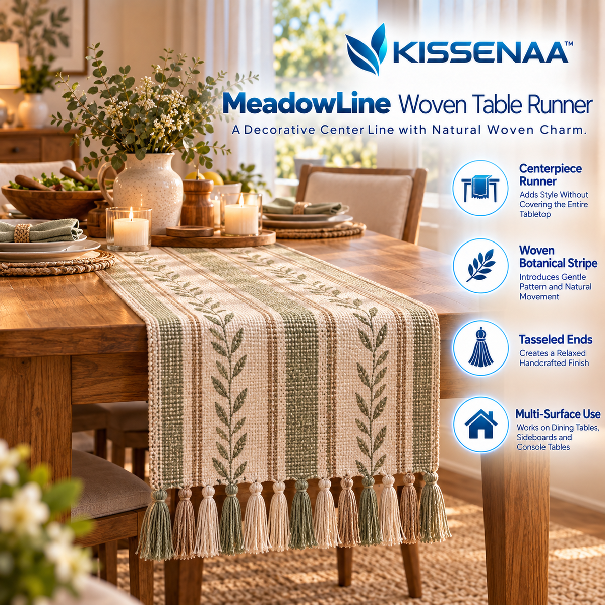Kissenaa™ MeadowLine Woven Table Runner