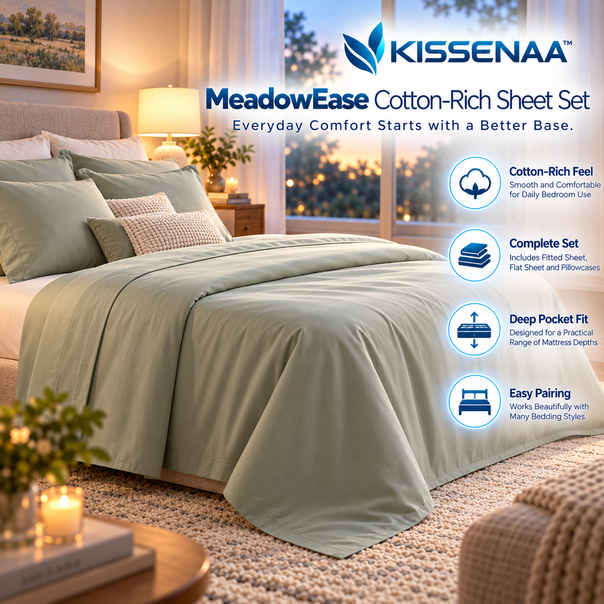 Kissenaa™ MeadowEase Cotton-Rich Sheet Set