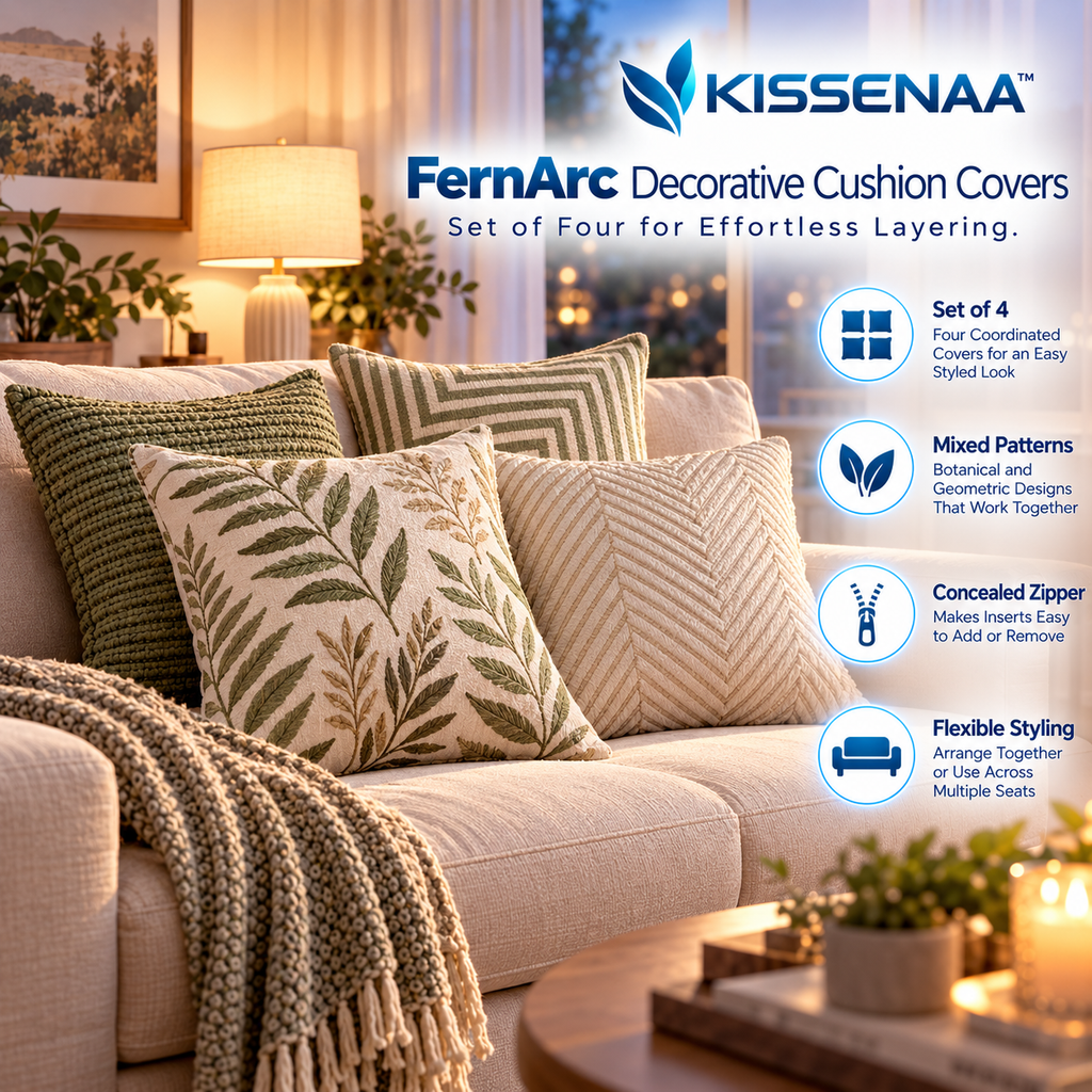 Kissenaa™ FernArc Decorative Cushion Covers — Set of Four