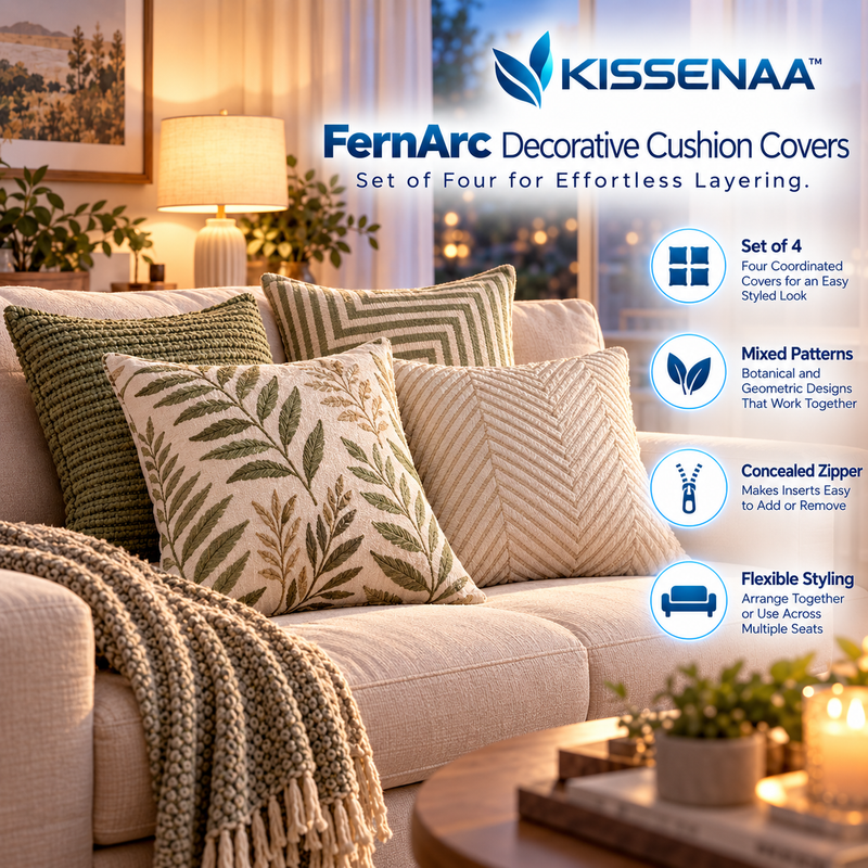 Kissenaa™ FernArc Decorative Cushion Covers — Set of Four