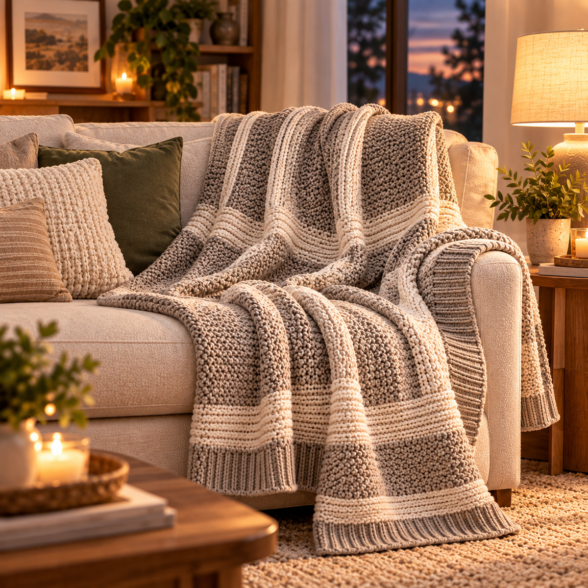 Kissenaa™ SolaceStripe Knitted Sofa Throw