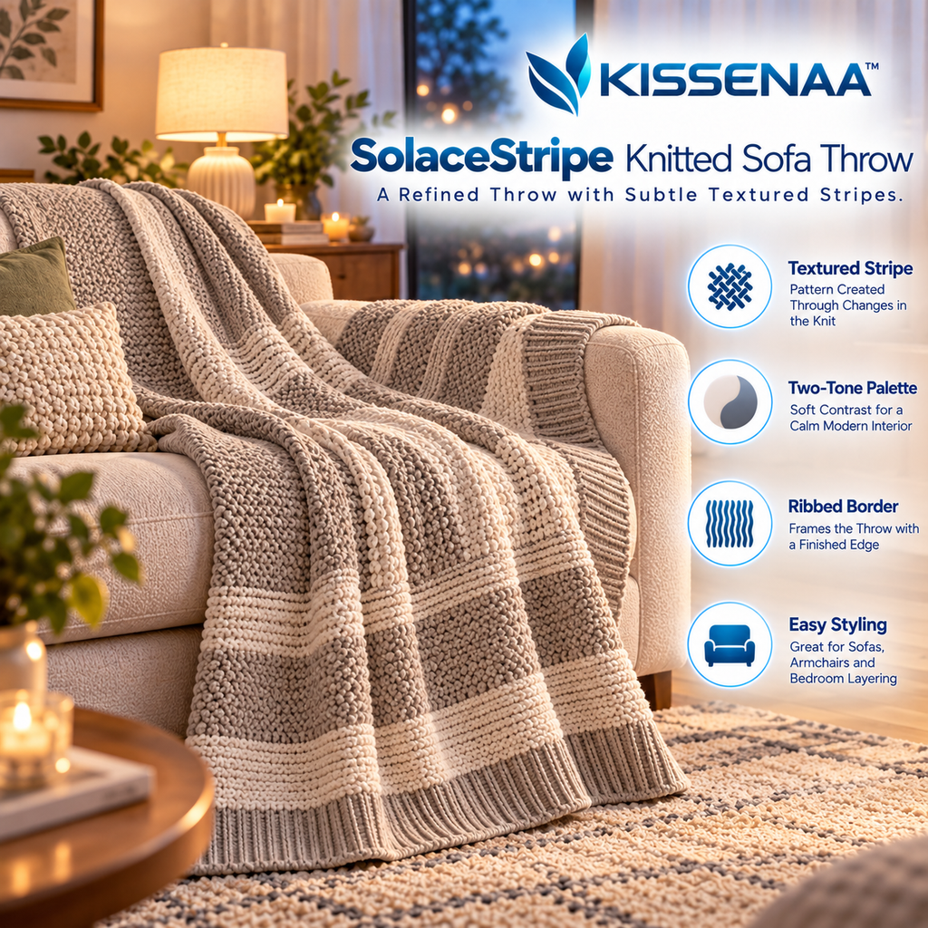 Kissenaa™ SolaceStripe Knitted Sofa Throw